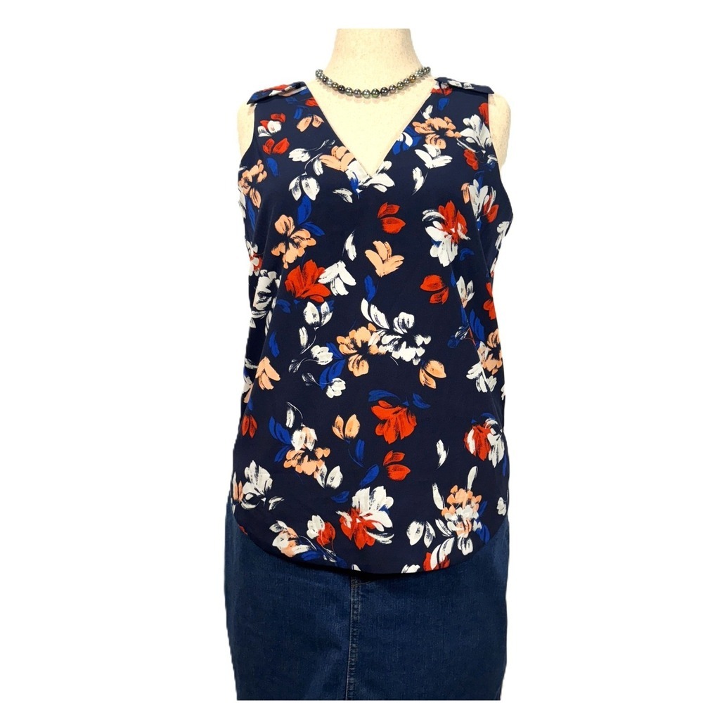 Banana Republic Floral Sleeveless Blouse Womens M Bow Tied Shoulders Deep V Back - Picture 2 of 12